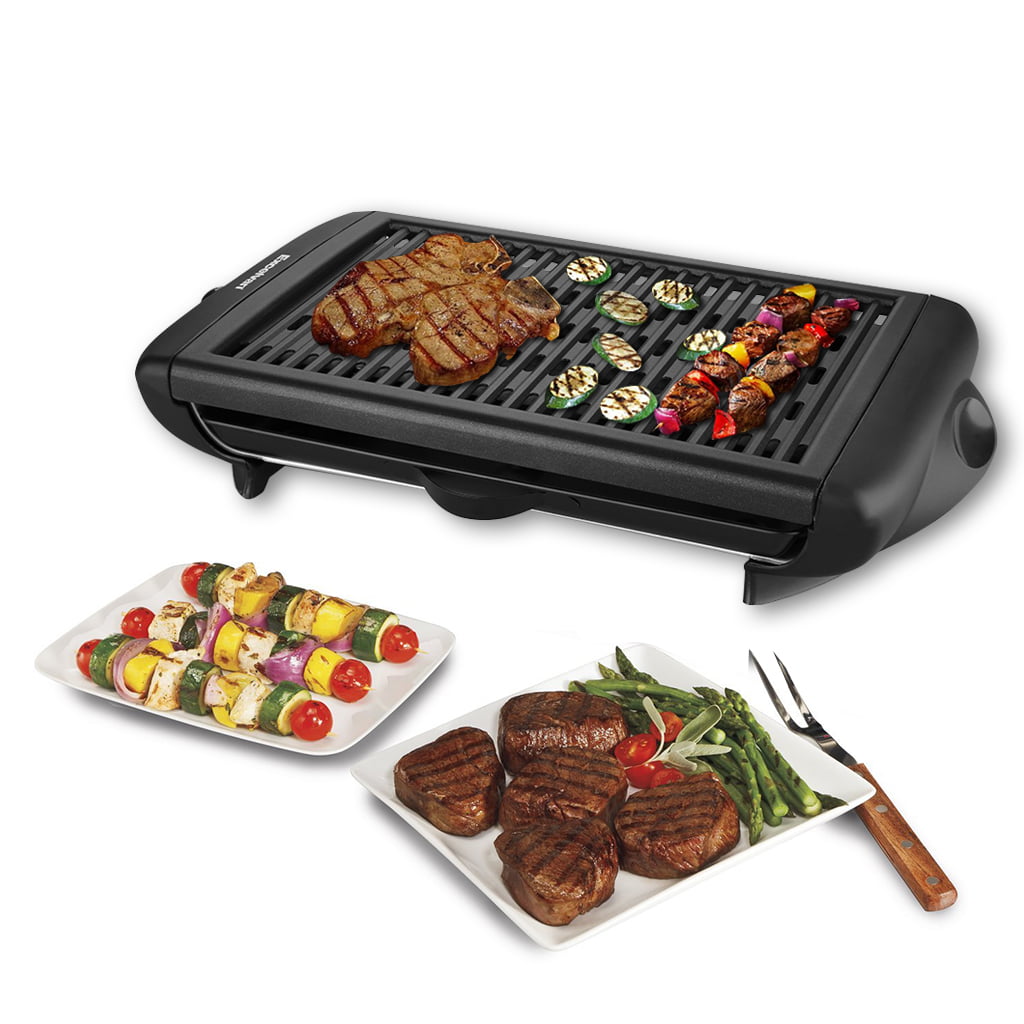 Indoor Grill Griddle Outdoor BBQ Portable Electric Power Black Non Stick Clean 