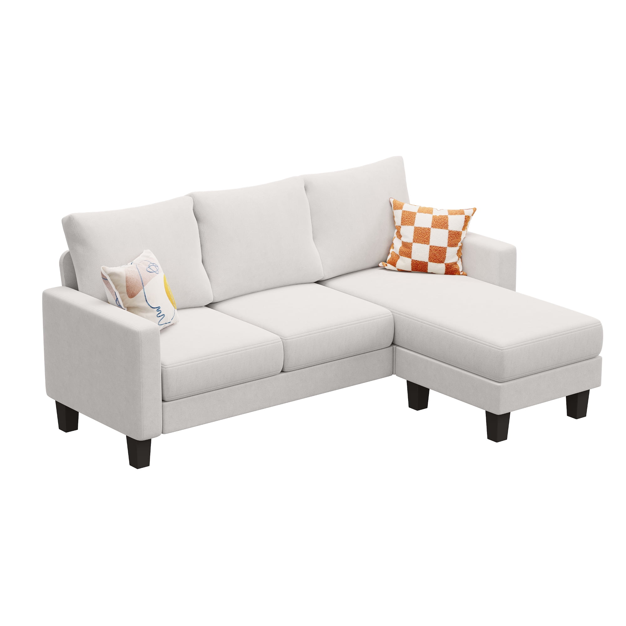 Vineego 72" L-Shaped Sectional Sofa with Ottoman Ergonomic Support Sofa Couch for Small Spaces Living Room, Apartment,White