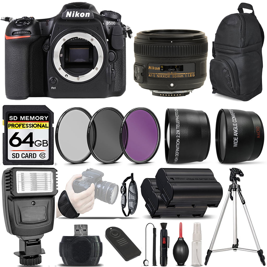 Nikon D500 DSLR Camera with 50mm f/1.8 G Lens + 0.43X Wide Angle