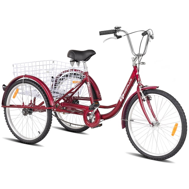 Goplus Vélo à 3 Roues à une Vitesse 24 Pieds' Tricycle pour Adulte Hauteur de Siège Réglable avec Clochette