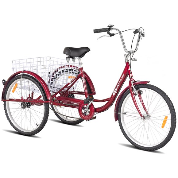 Goplus 24'' Single Speed 3-wheel Bicycle Adult Tricycle Seat Height Adjustable w/ Bell