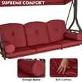 thumbnail image 3 of Homrest 3 Seat Outdoor Porch Swing with Adjustable Canopy, Cushions, and Cup Holder - Wine Red, 3 of 9