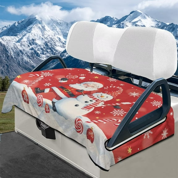 Yuyamidu Santa Claus Golf Cart Seat Cover for 2 Person Seats Snowman Golf Cart Seat Cushion Flannel Travel Sports Golf Cart Accessories Red Christmas Decor