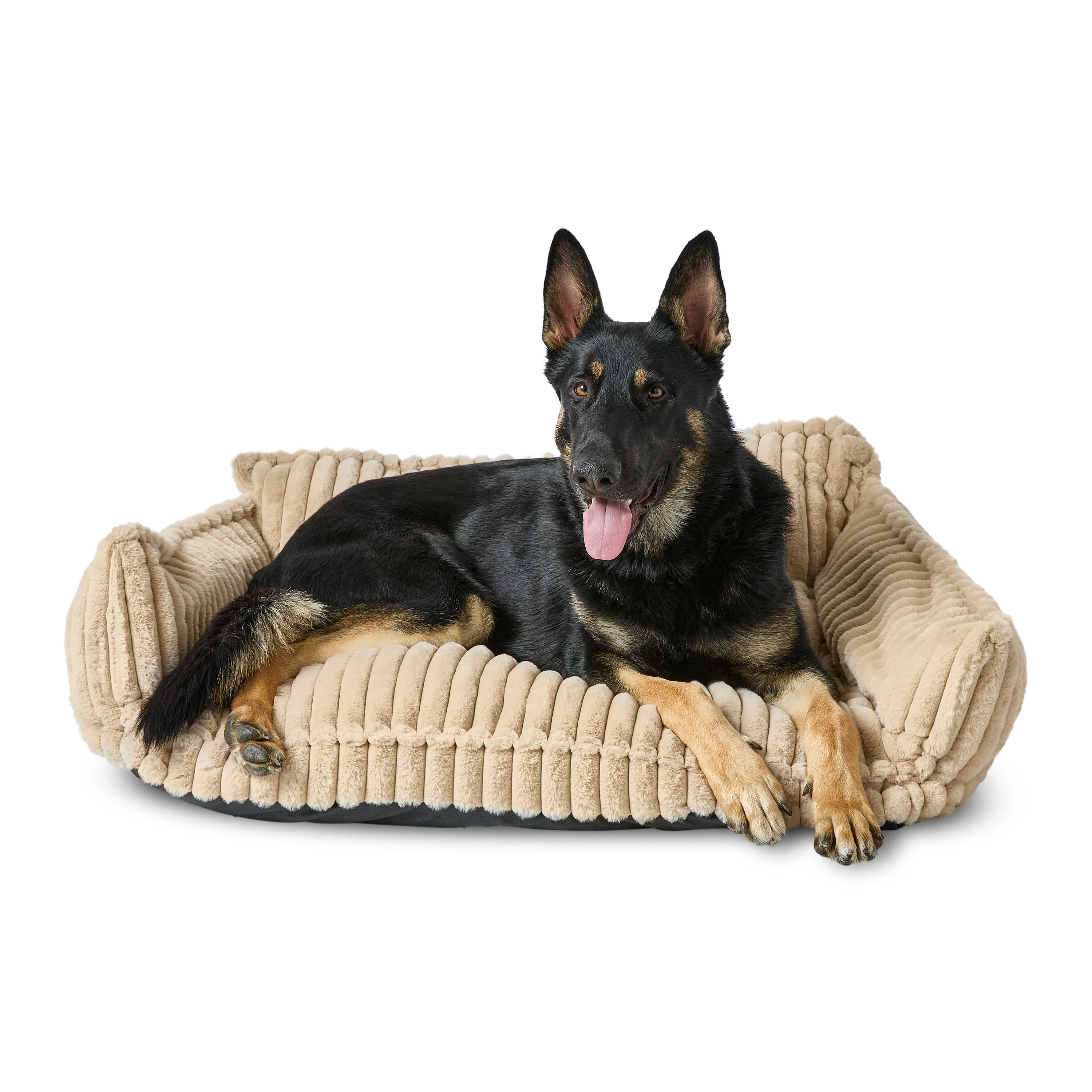 Vibrant Life Large Plush Cord Sofa Style Dog Bed, Cream, 28" x 38"