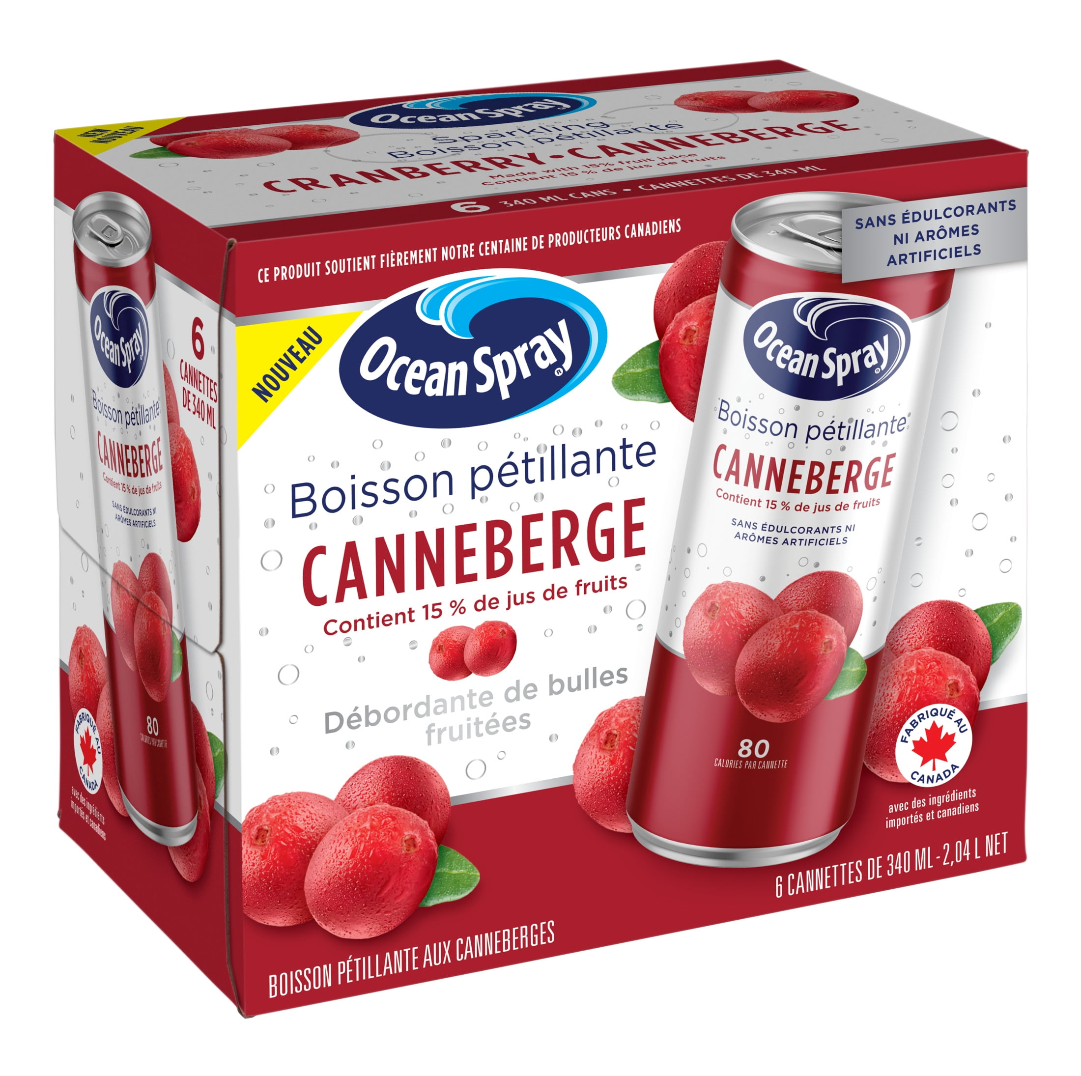 Ocean Spray Boisson Pétillante canneberge 6PK, recyclable, canettes, ne contient pas d’allergènes Ocean Spray boisson pétillante canneberge 6PK
