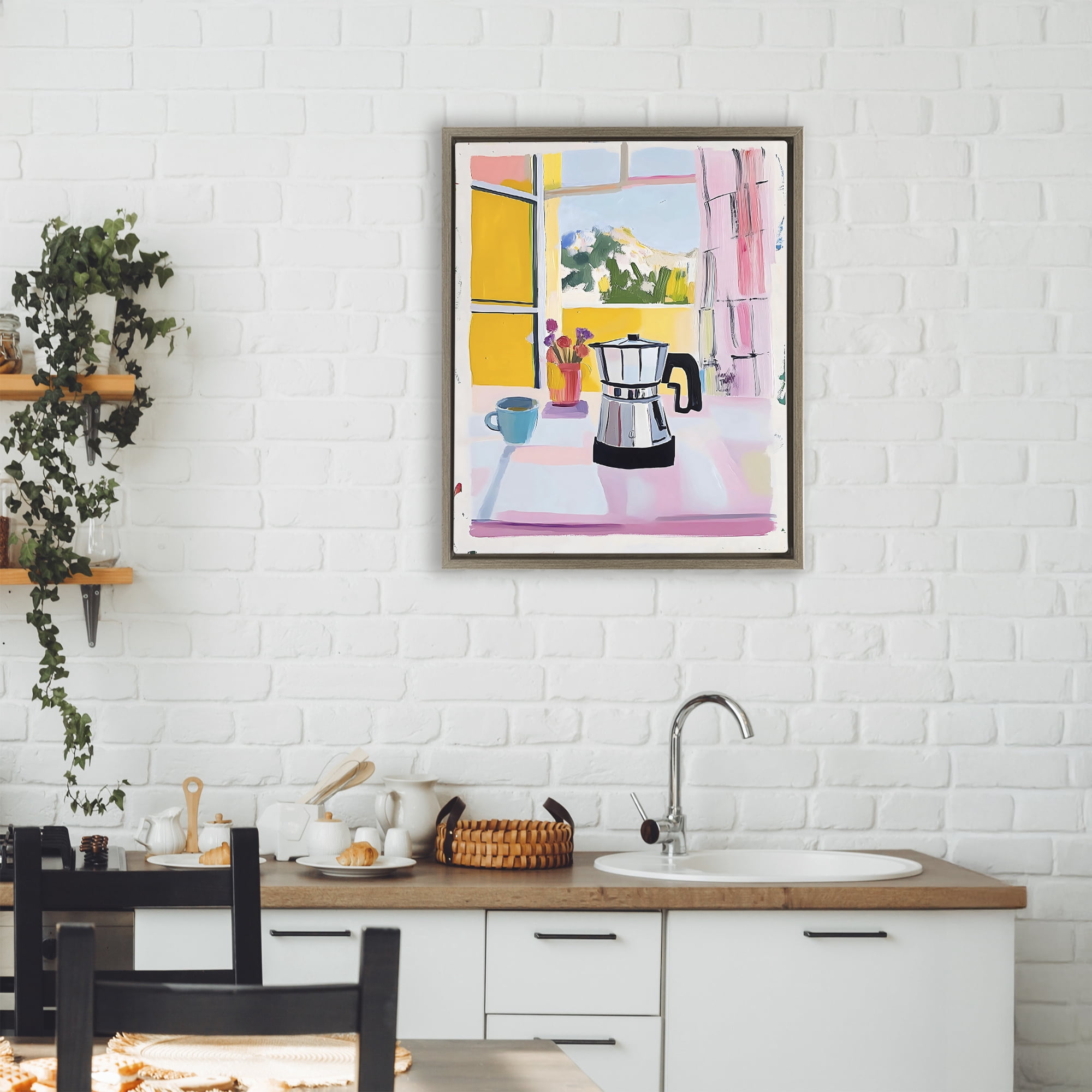 Stupell Industries Italian Moka Pot Kitchen Brown Framed Floater Canvas Wall Art, design by The Prints Vibe