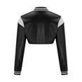 thumbnail image 5 of HTNBO Women's Bomber Jackets Leather Button Casual Cropped Baseball Jacket Fashion Motorcycle Jacket Short Varsity Outwear, 5 of 7