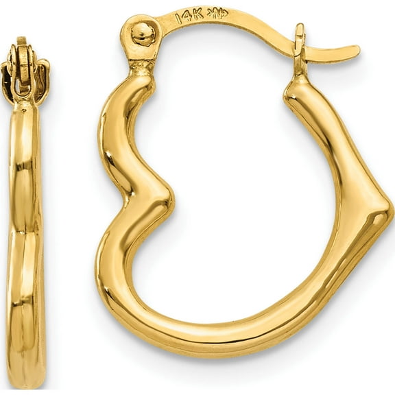 14K Yellow Gold Heart Shaped Hollow Hoop Earrings (16 X 13) Made In Indonesia tl746
