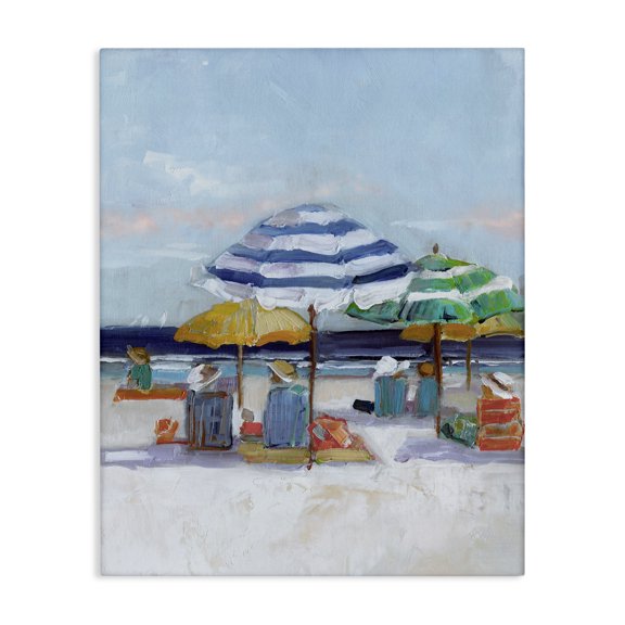 Stupell Industries Coastal Calm Beach Umbrella People Relaxing Ocean Shoreline Canvas Art, 16 x 20, by Sally Swatland