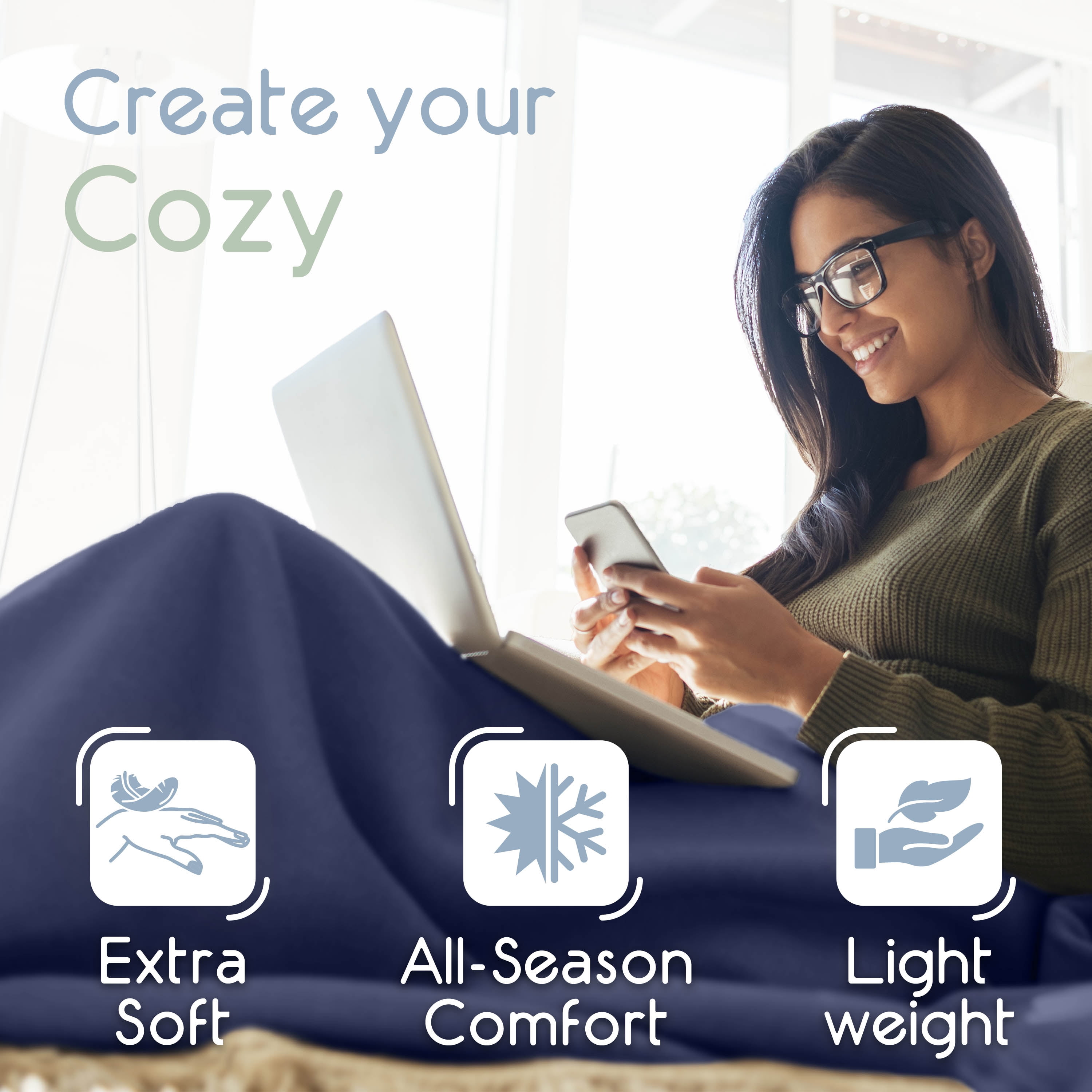 Soft All-Season Microfleece Bed Blanket – Lightweight Cozy Throw – King Size – Navy