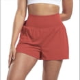 thumbnail image 3 of Pantalones Cortos Fluidos para Correr, para Mujer, para Entrenamiento, Atletismo, Gimnasio, Yoga, Cintura Alta, con Bolsillos, Verano. Marrón Rojo L, 3 of 10