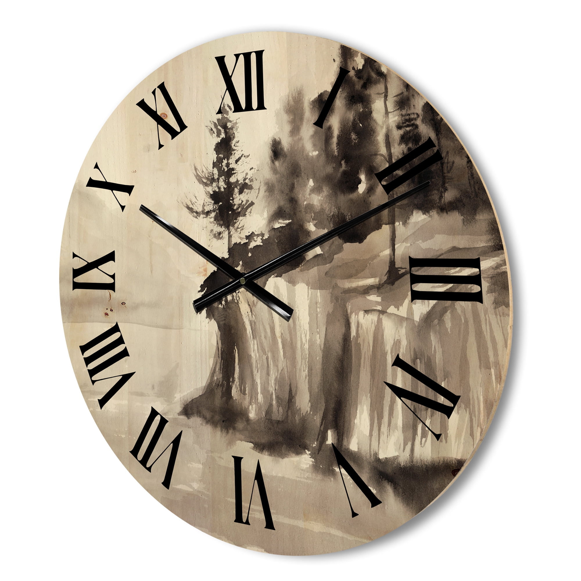 Designart 'Black & White Cliffs By The Lake' Nautical & Coastal Wood Wall Clock