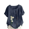 thumbnail image 2 of FloHua Womens Blouses Short Sleeve Round Neck Navy Blouses for Women Clearance Flower Print Button Front Women Casual Plus Size Tops, 2 of 5