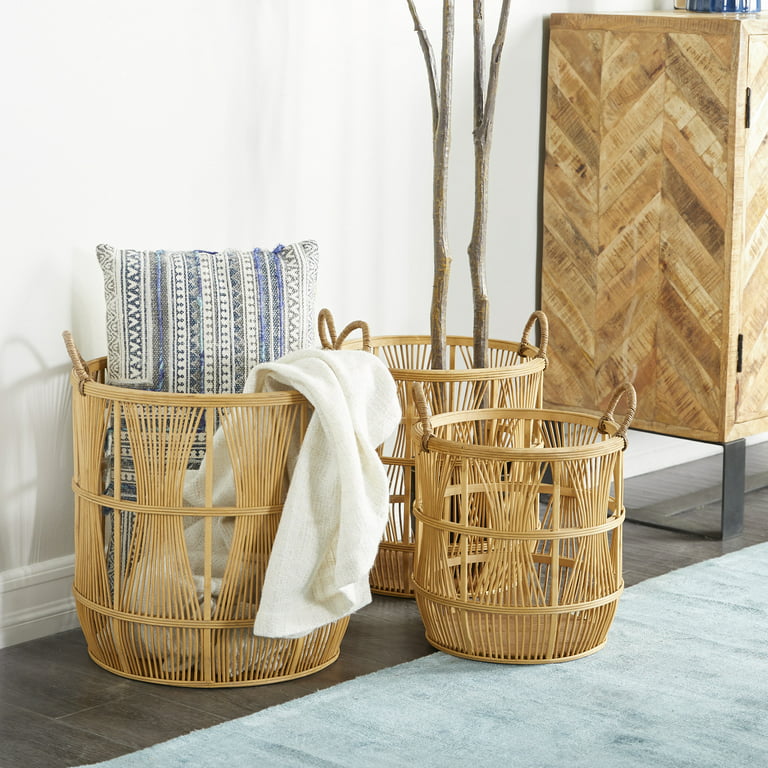 Vintiquewise Brown Decorative Round Storage Basket with Woven