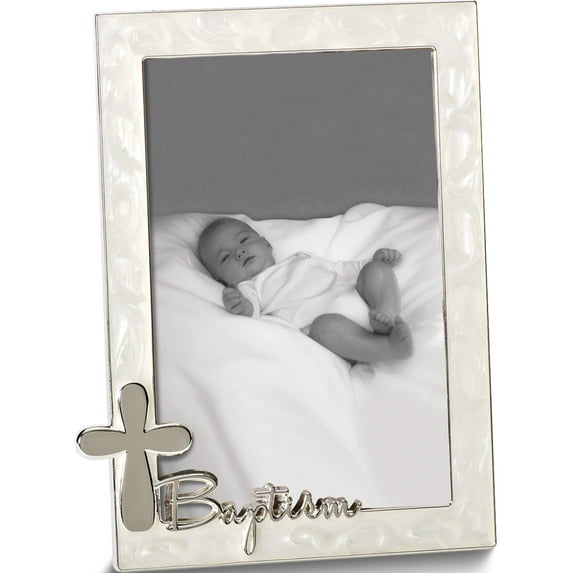 Fashion Silver-Tone Ivory Enameled Baptism 4X6 Photo Frame (7 X 5.5) Made In China gm19098