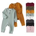 thumbnail image 1 of Baby Boys Girls Crewneck Jumpsuits for Newborn Solid Color Long Sleeve Romper Bodysuit Spring Fall Onesies Pajamas 0-18M, 1 of 8