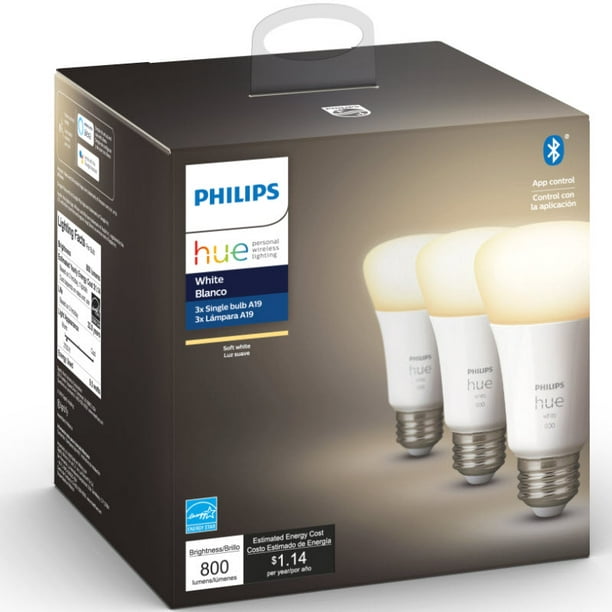 Philips Hue 3-Pack 60W White Bluetooth LED Bulbs - 3-Pack White - Walmart.com