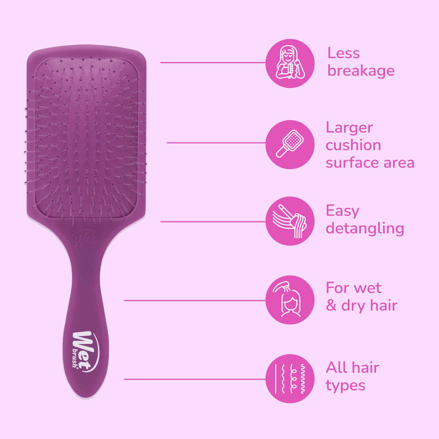Wet Brush Paddle Detangler for All Hair Types - Frost Purple