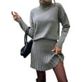 thumbnail image 2 of Female Sweater Skirt Sets 2 Piece Outfits Ribbed Knit Mock Neck Sweater Pullovers A Line Mini Skirt Set Gray XL, 2 of 9