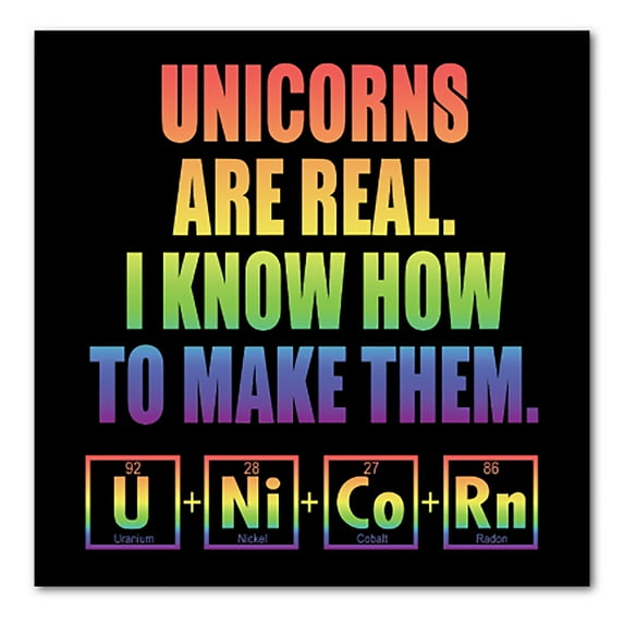 DistinctInk Custom Bumper Sticker - 4" x 4" Decorative Decal - Black Background - Unicorns Are Real. I Know How To Make Them