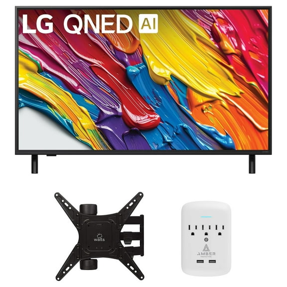 LG 43QNED82AUA 43 Inch QNED AI 4K Smart TV with a Walts Medium Full Motion Mount and Amber Protection 3-OUTLET-SURGE Surge Protector (2025)
