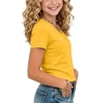 thumbnail image 6 of WQNVRNR Girls Short Sleeve Tee- Cotton Fashion Casual Pleated V-Neck Cute Summer Tops Yellow Size 6, 6 of 9