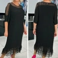 thumbnail image 4 of TNOBHG Women Round Neck Dress Women's Round Neck Half Sleeve Dress with Double-layer Mesh Patchwork Ruffle Hem Plus Size Solid Color Loose Fit Mid-calf, 4 of 8