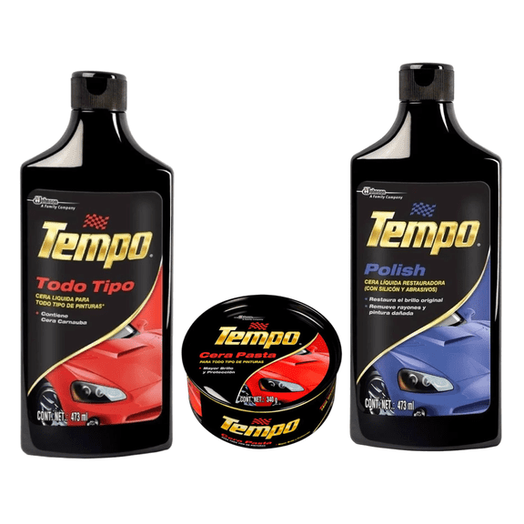 KIT QUTA RAYONES CERA LIQUIDA + PASTA + POLISH TEMPO COCHE negro 1