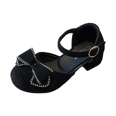Ediodpoh Children Shoes Thick Heel Sandals Fashionable Diamond Bow Small High Heel Princess Sandals Girls Sandals Black 11.5
