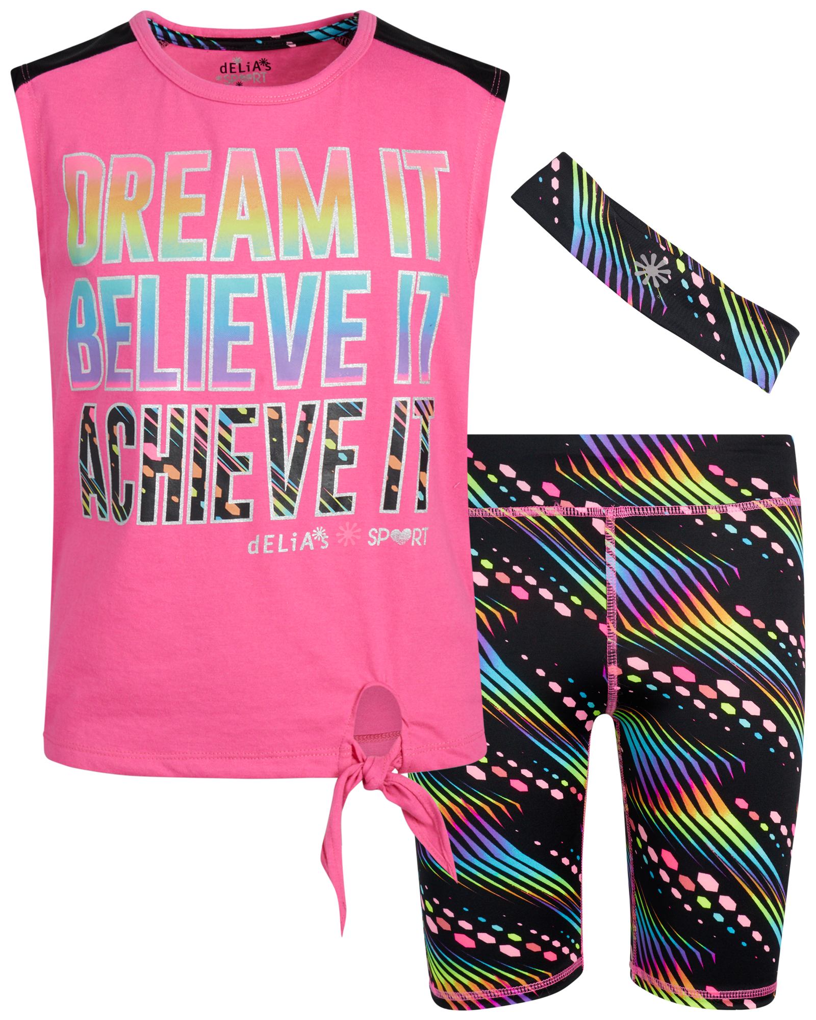 2-Piece Shirt and Gym Shorts with Headband dELiAs Girls' Active Shorts Set 