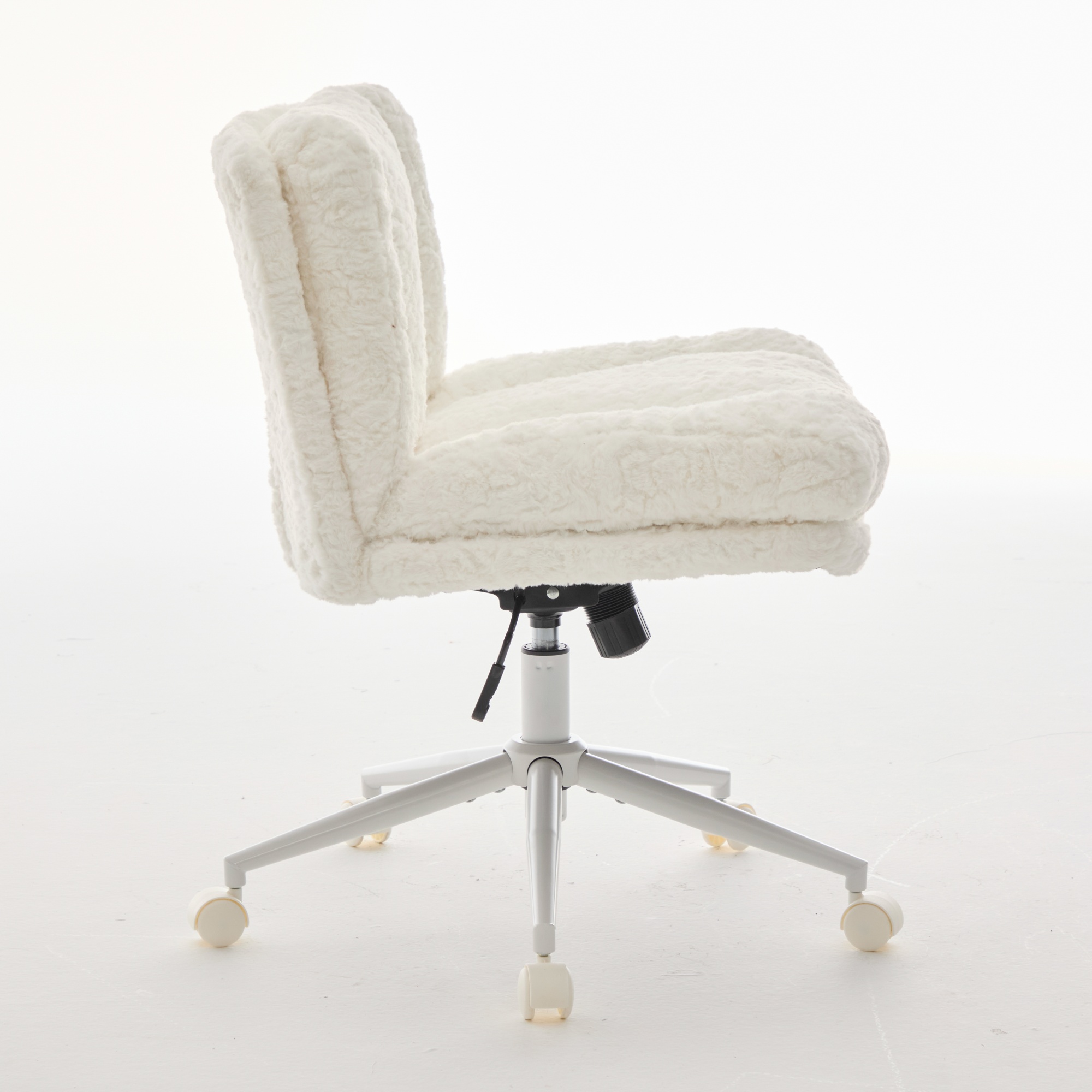 26.4 inch Wider Seat Office Chair, Artificial Rabbit Hair Home Chair with Metal Base, Adjustable Desk Chair Swivel Office Chair, Vanity Chair (Cream)