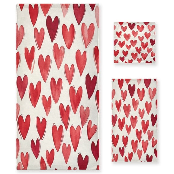 Three-Piece Towel Set Face Towel Towel Set Hand Towel Bath Towel Cotton Bath Towels Bath Towel Sets Hand Bath Towels Red Heart1