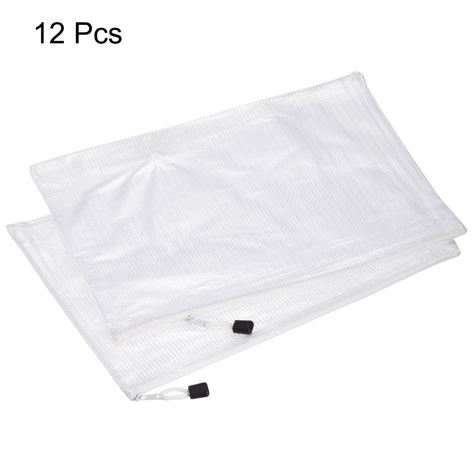 Unique Bargains Mesh Zipper Bag Plastic Zip File Pouch Document Folders Home Office Travel White