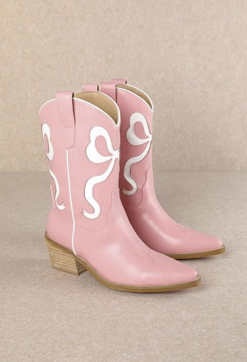 Women’s Western Low Heel Cowboy Ankle High Boots with Bow Trend