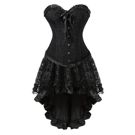 Aboser Women Bustier Dress Punk Mesh Steampunk Corset Skirt Gothic Burlesque Corsets Costumes Lace Up Boned Waist Slimming Bodyshaper