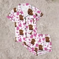 thumbnail image 7 of MAIHAN Womens Pajamas,Brown Highland Cow Print Milk Silk Pajamas Set,Short Sleeve Notch Collar Top and Shorts,Loose Fit Loungewear,Soft Sleepwear for Women,Summer Pajamas(Pink,XL), 7 of 7