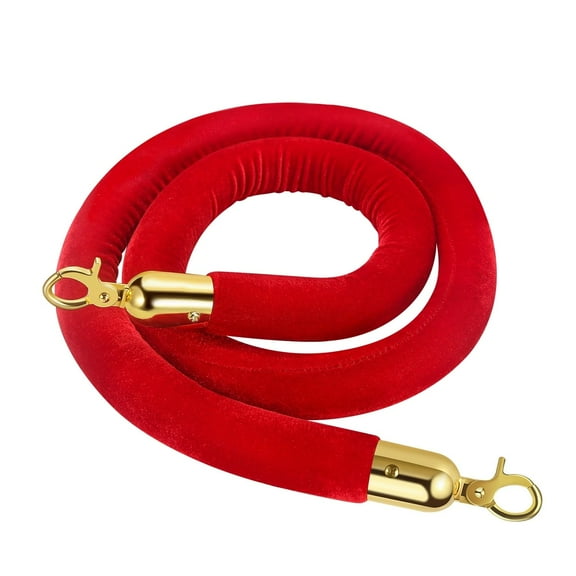 Velvet Stanchion Rope (5FT, 1 Pack) 1.5" Thick Red Cord for Ball Crown Top Style Barriers Post, Crowd Queue Line Safe Control, Round Velour with Gold Plated Polished Brass Snap Hook
