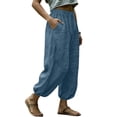 thumbnail image 5 of BUIGTTKLOP Women Wide Leg Pants Elastic Waist Baggy 3/4 Length Cropped Pants Loose Fitted Summer Capris, 5 of 6