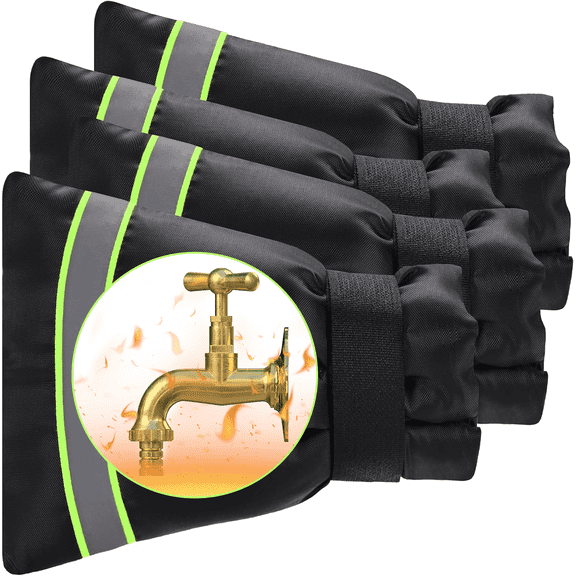 Outdoor Faucet Cover, Thicken Outdoor Faucet Covers for Winter Freeze Protection 5.9" W x 7.1" H Green Reflective Strip, Outside Faucet Socks Reusable Waterproof Insulated Wrap Spigot Cover, 4 Pack
