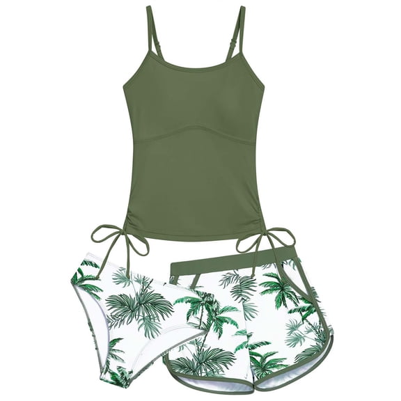 Lullu Girls 3 Piece Swimsuit Tankini Set with Boyshorts UPF 50 Bathing Suit, Sizes 7-16
