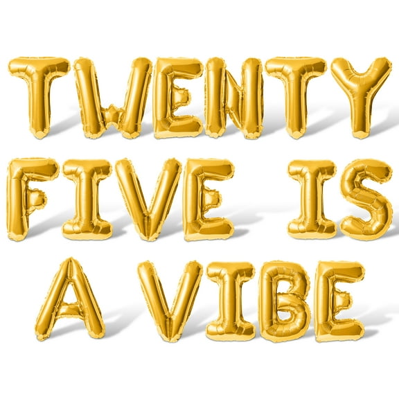 Letter Balloons - TWENTY FIVE IS A VIBE 16" Inch Alphabet Letters Foil Mylar Balloon 25th Birthday Party Banner (Gold)