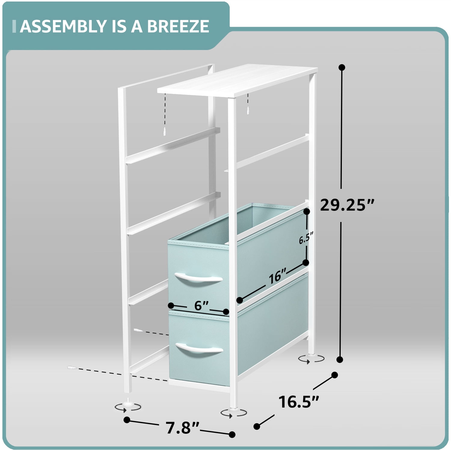 Sorbus Kids 4-Drawer Narrow Dresser, Slim Vertical Storage Chest, Aqua