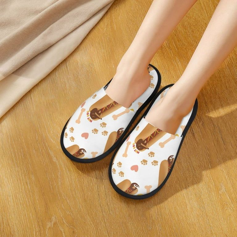 Slippers for Women, Funny Dachshund Hot Dog Print Womens Slippers