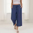 thumbnail image 6 of Women's Linen Capri Pants Wide Leg with Drawstring Elastic Waist Casual Pant Straight Leg Casual Trousers, 6 of 9