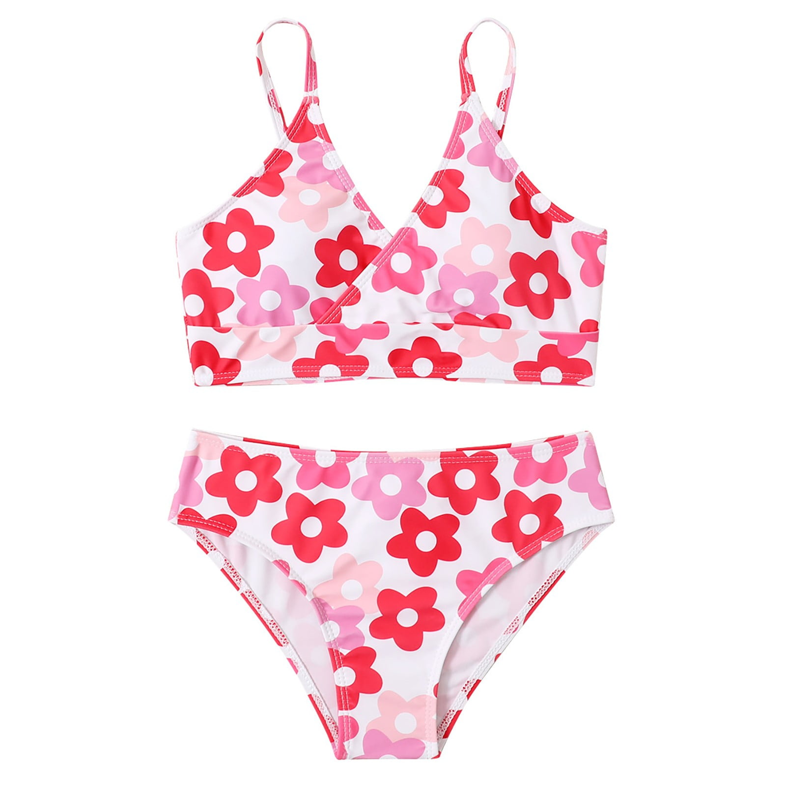 Girls Two Piece Swimsuit Sport Floral High Waist Bikini Set Beach Rash ...
