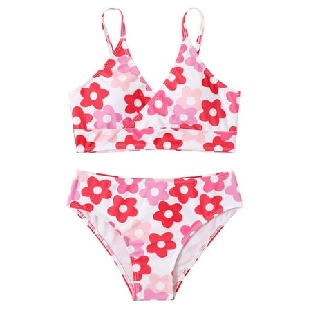 

Sngxgn Girls Swimsuits Girls Long Sleeve Swimsuit Two Piece Rashguard Floral Swimwear Red 11-12 Years