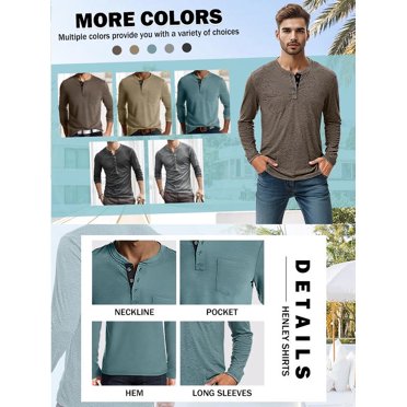 Long Sleeve 1/4 Button Shirts For Men Henley Pullover Casual