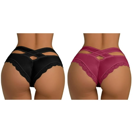 2-Pack Women s Lace Underpants Women s Transparent Mesh Hook Briefs Breathable Low Waist Seamless Underpants High Waist Thong Panties Satin Bikini Panties Lot Waist Trainer for Women plus Size