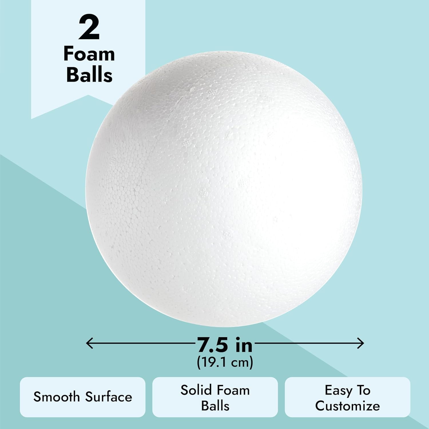 Sphere Craft Foam Balls - 7.5-Inch White Polystyrene Spheres - 2 Pack for DIY Projects, Floral Centerpieces & Home Decor