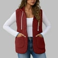 thumbnail image 2 of Htigea Drawstring Hoodies Vest for Women Fleece Sleeveless Hooded Jacket with Pockets Fall Casual Waistcoat Wine M, 2 of 6